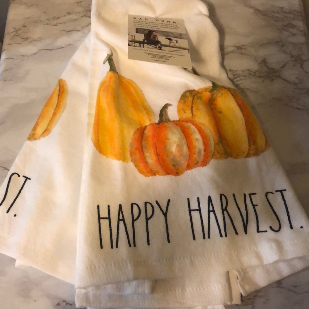2 Rae Dunn Kitchen Towels HAPPY HARVEST
